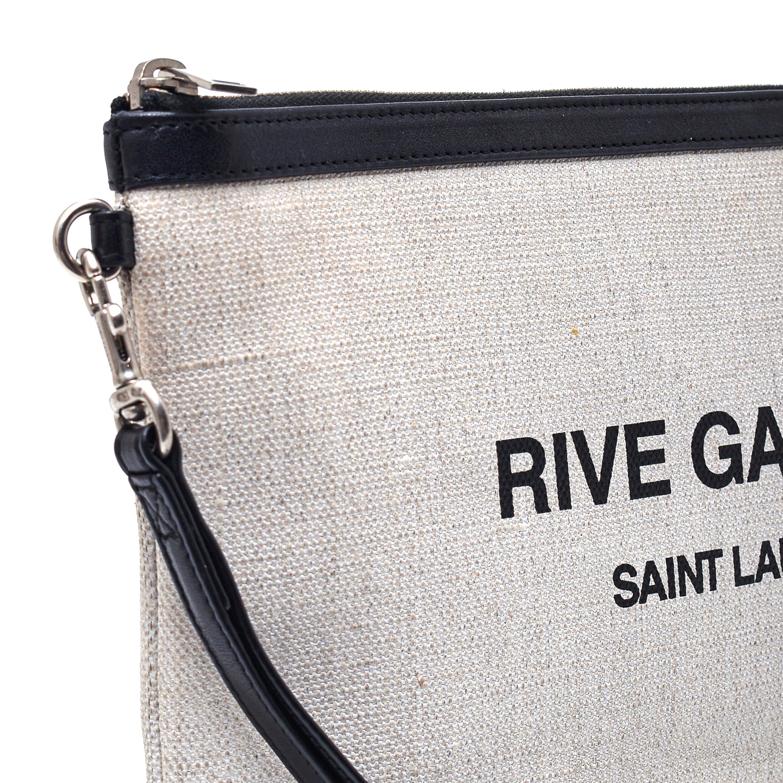 Yves Saint Laurent-Linen Canvas  Rive Gauche Zippered Pouch & Clutch